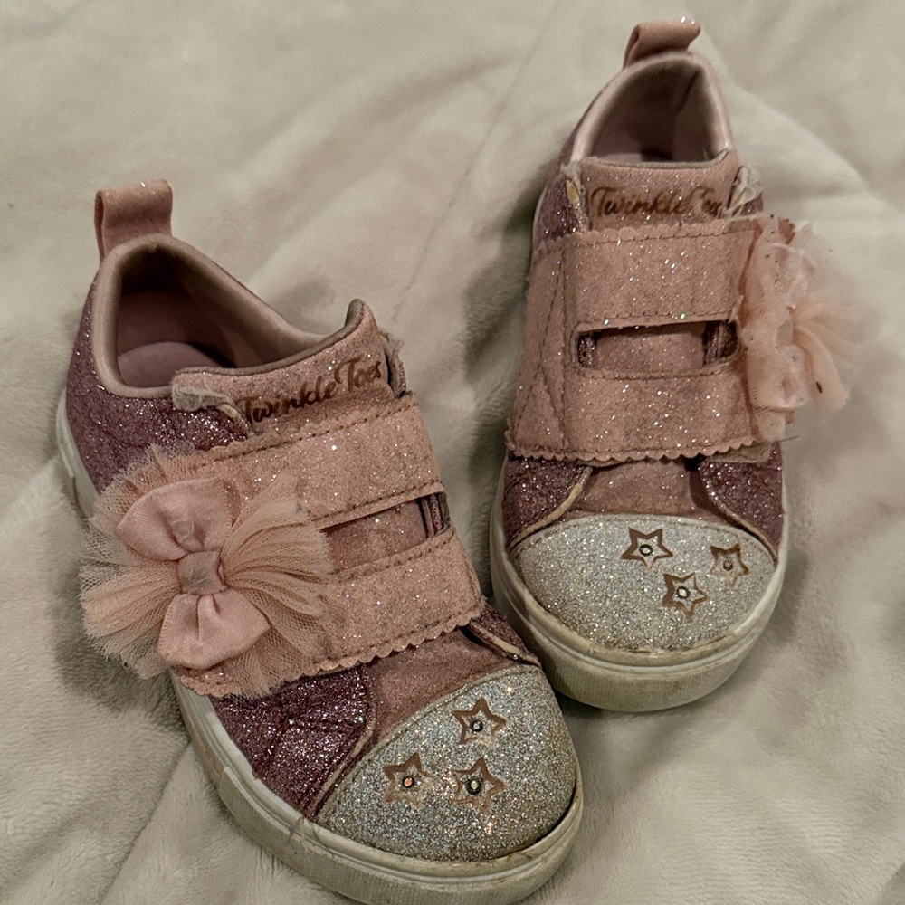 Skechers Twinkle Toes Pink and Silver Glitter Kids Sneakers Matches Every Outfit